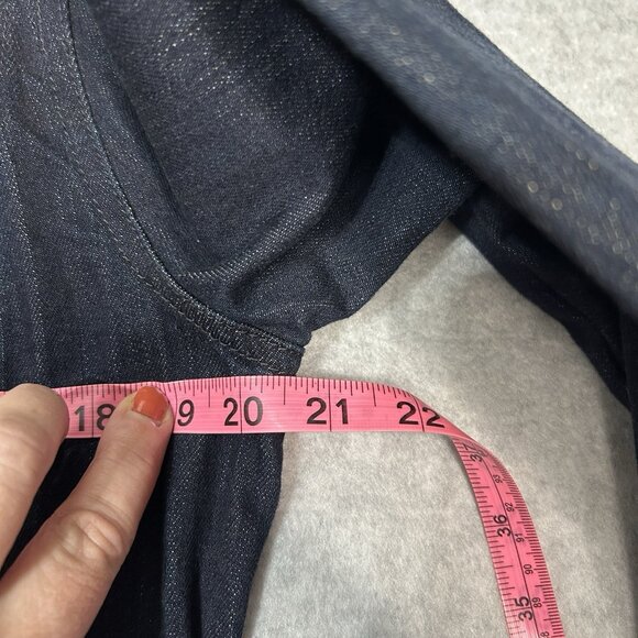 CHICO'S Jacket Sz 1 Black Velvet Lace Trim Stretch Denim Flared Waist Buttons - Picture 10 of 12